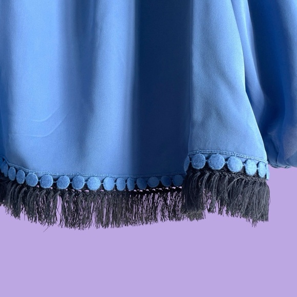 Tory Burch blue silk long sleeve fringe Slyvie blouse peasant top medium - Picture 8 of 16